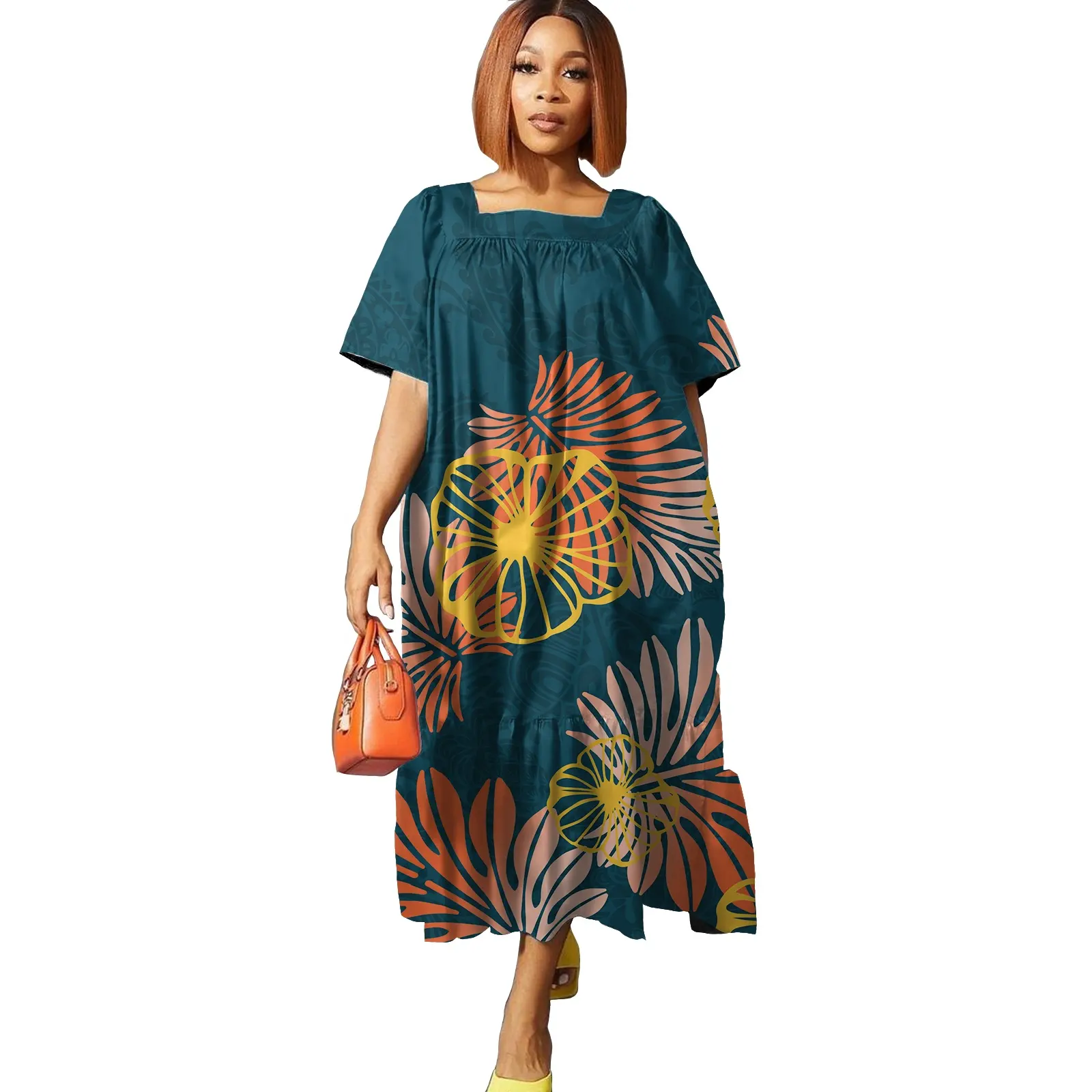 Monstera Leaf oversize manica corta Maxi Hawaii abito elegante Casual Island Tribal Design Custom Polynesian Samoan Mumu Dress