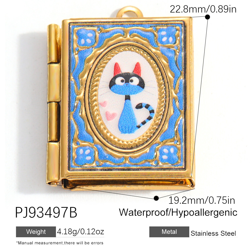 Libro dorado de 15 páginas con un gato azul.