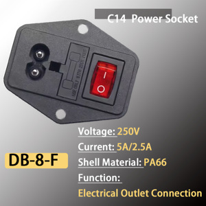 C8電源ソケットIEC60320ねじ取り付けヒューズメスソケットプラグアダプターレッドライトロッカースイッチとヒューズホルダー付き - Product Image 3