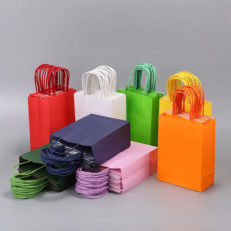 Sacs en papier kraft colorés, emballage sacs en papier portables rectangulaires couleur bonbon sacs à provisions colorés