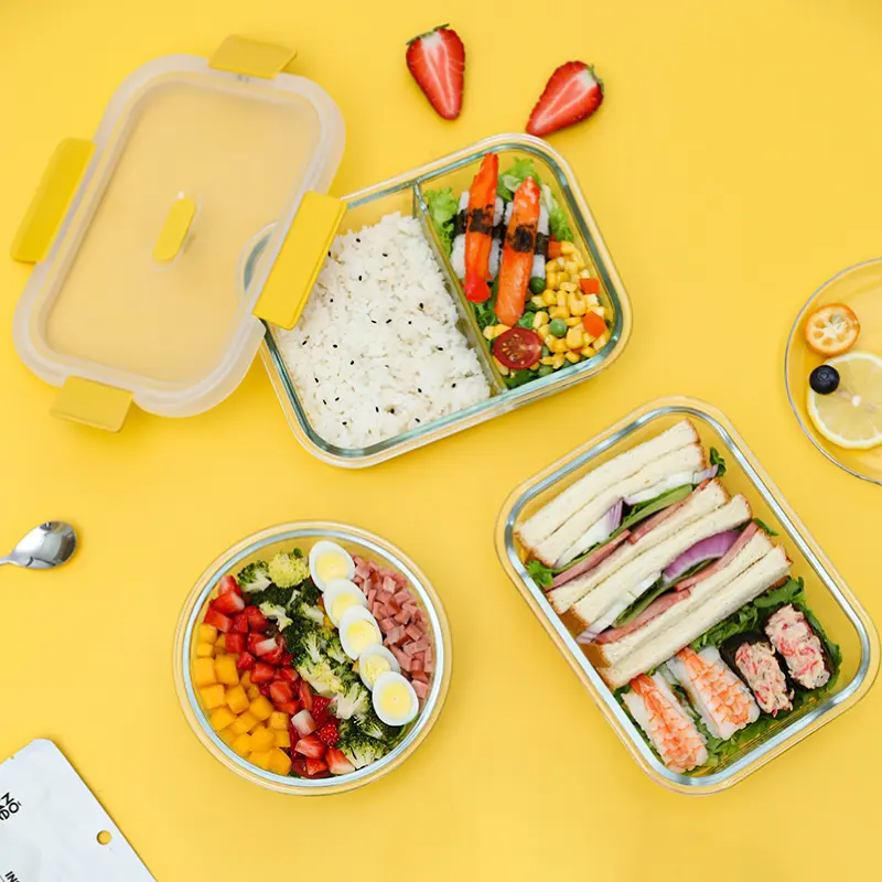 Contenitori per la preparazione dei pasti con coperchio piccolo pezzo di conservazione degli alimenti da asporto bambino andare a scuola in vetro bento box per bambini