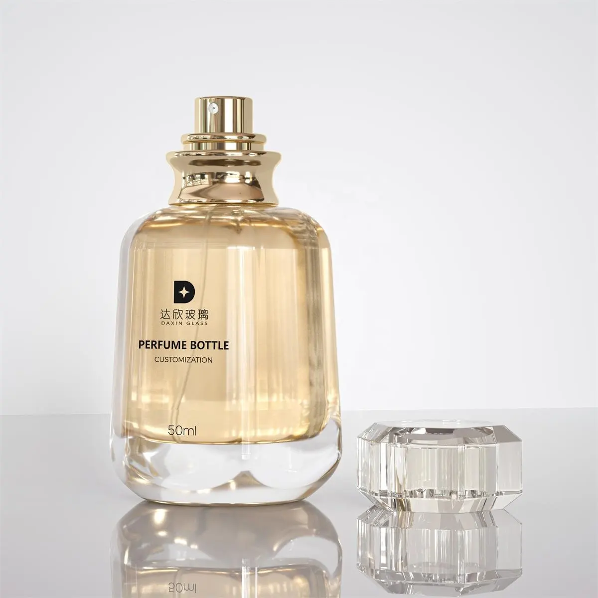 Botellas de spray de vidrio vacías transparentes de 50ml Botellas de perfume de atomizador vacías Botella de spray de atomizador con tapa de diamante