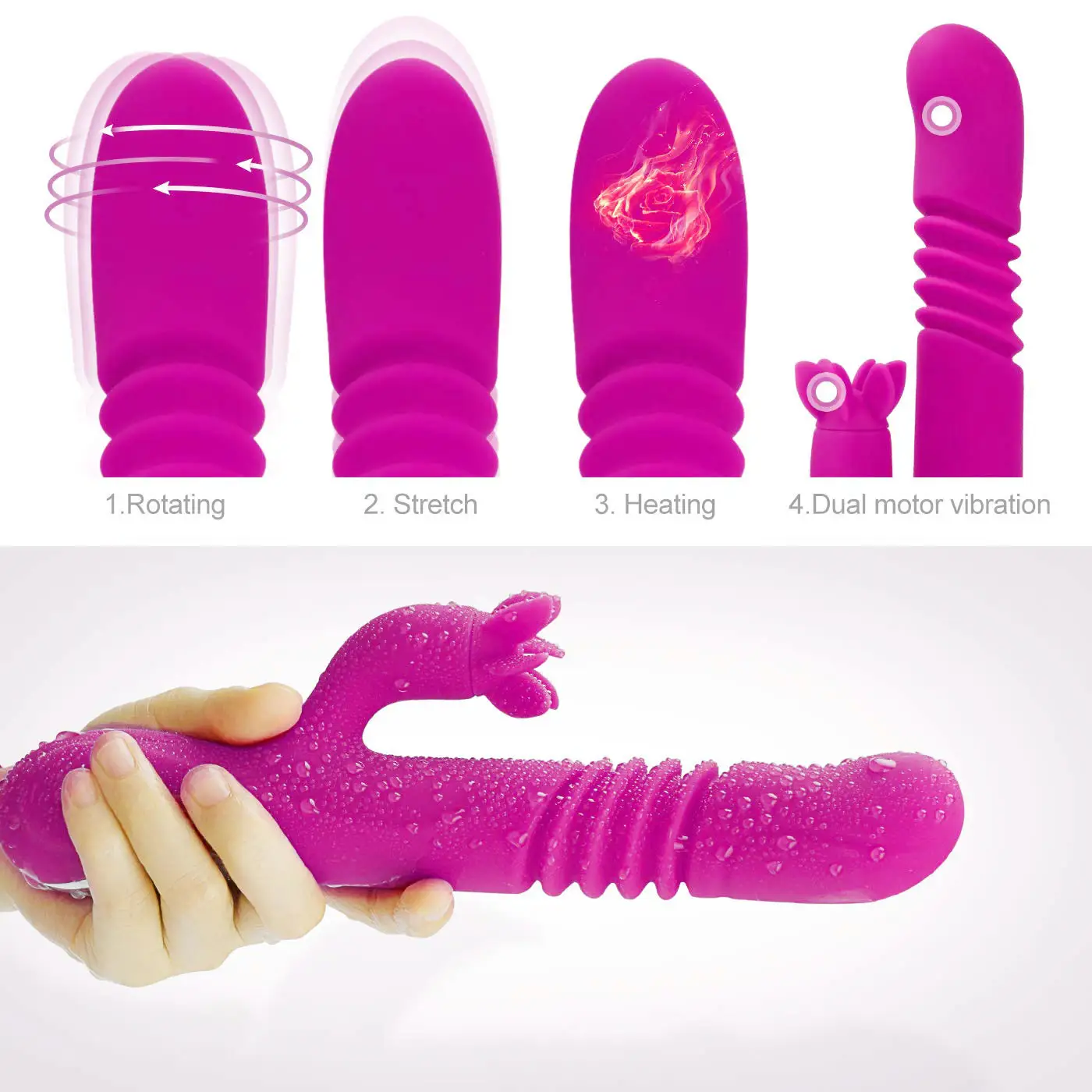 Vibromasseur vaginal féminin, jouet sexuel, photos, poussée télescopique, gode vibrant