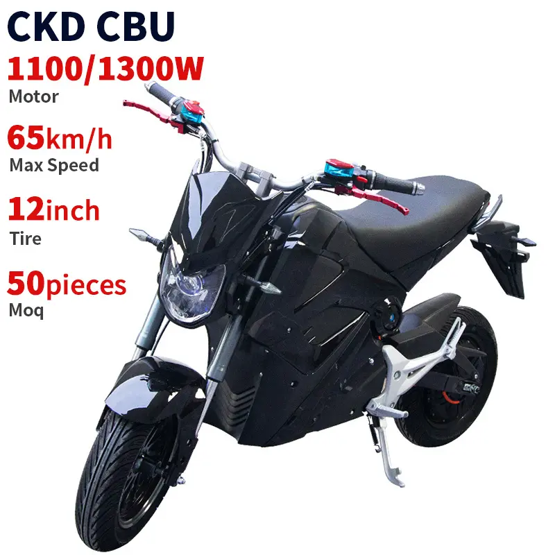 CKD SKD 12inch oem factory electric moped 1100W/1300W 65km/h speed customized new stylish design electric motorcycle