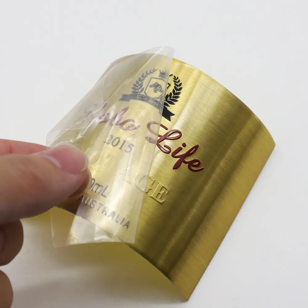 Etiqueta adesiva para frasco de perfume de vinho e licor em alumínio em relevo dourado brilhante, venda de fábrica