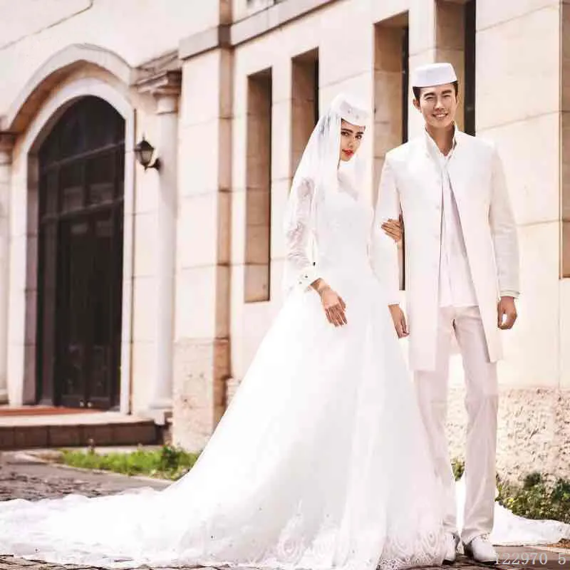 Robes de mariée personnalisées hommes et femmes, jupe longue en voile, fonctions ethniques islamiques, personnalisées, nouvelle collection