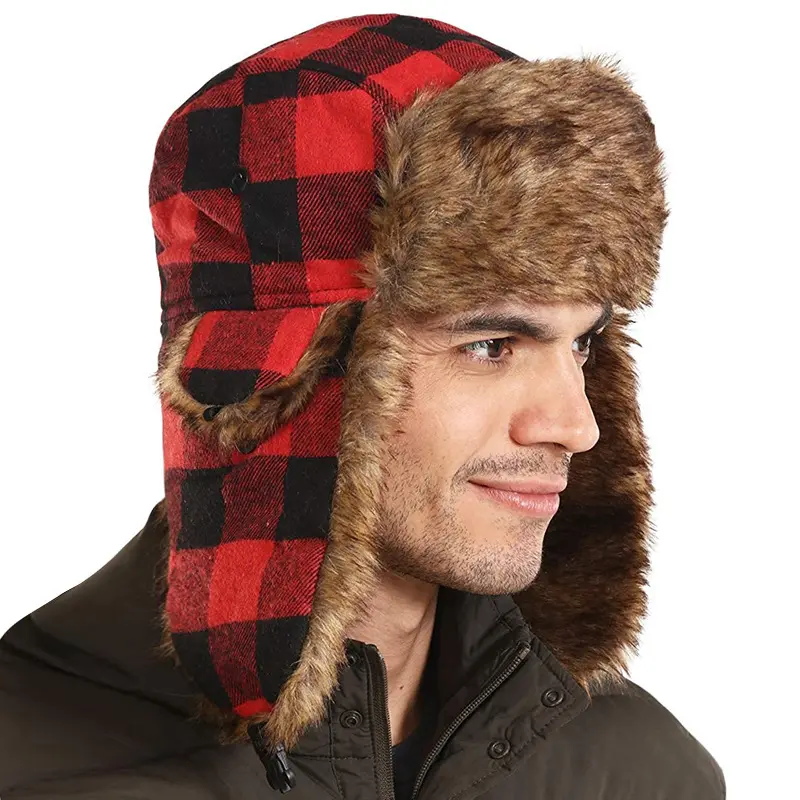 Lenhador Plaid Aviator Trapper Hat Trooper Ear Flaps Ushanka Eskimo Bomber Chapéu Bombardeiro Russo para Mulheres Homens