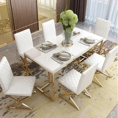 Nuova vendita calda moderna luce di lusso semplice tavolo in vetro temperato tavolo da pranzo e sedia combinazione
