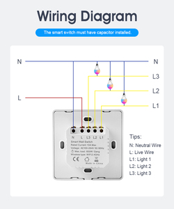3Gang Tuya Smart Life Wifi telecomando da parete Smart Switch 2.4GHz Touch Screen programma Timer per uso domestico No mozzo elettrico - Product Image 5