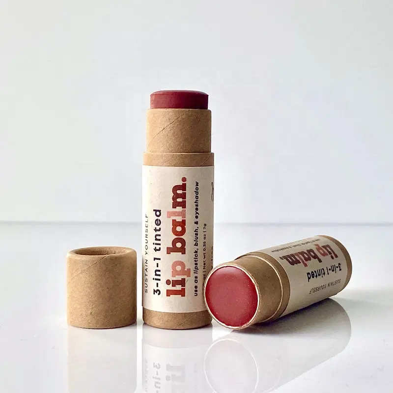 100 % biologisch abbaubarer push-up kosmetischer Balsam-Rohr Verpackungspapier Dose runde Zylinderbox 0,5 Unzen 1 Unze Lippenbalsam