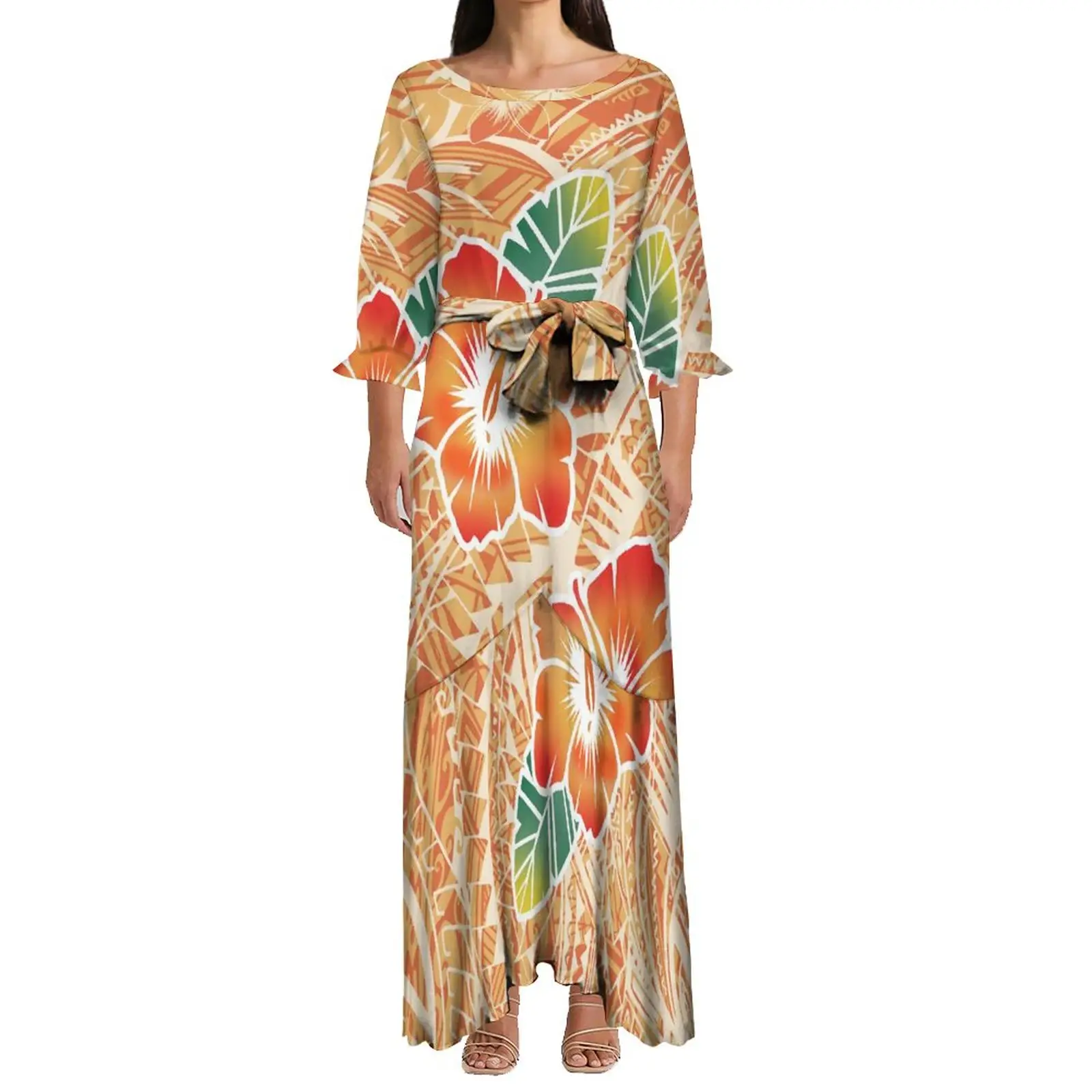 Robe de Style ethnique pour femmes, tenue de soirée élégante à lacets, queue de poisson, polynésienne, Hibiscus, impression par Sublimation