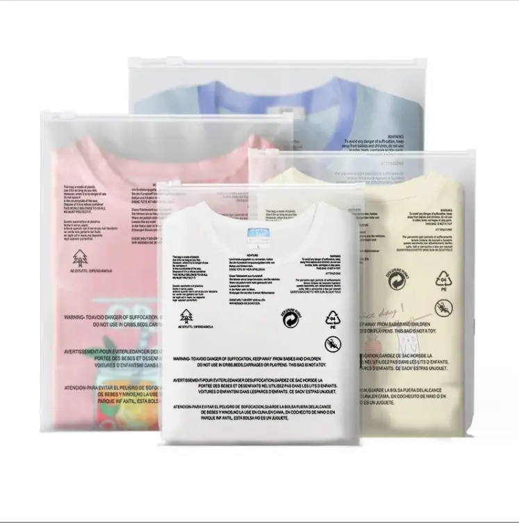 Vente chaude biodégradable fermeture éclair refermable vêtements emballage givré en plastique Ziplock sac t-shirt sac en plastique