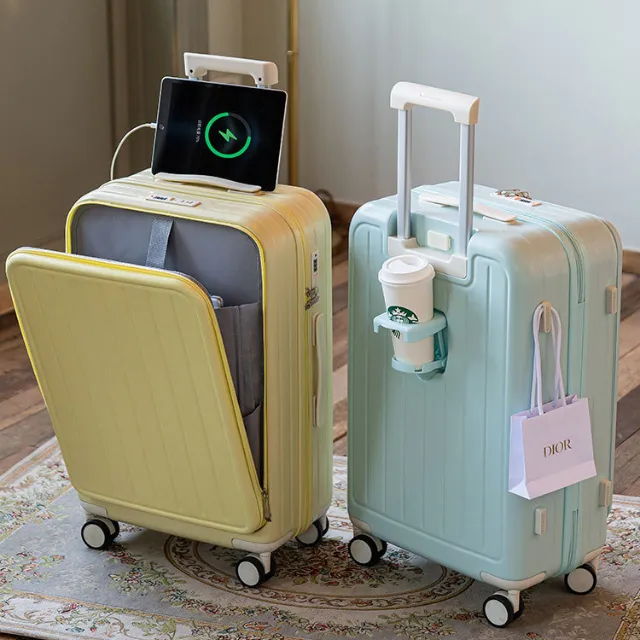 Ön cep dizüstü kabin çantası ile hafif sert yan bavul USB şarj ile bagaj taşımak