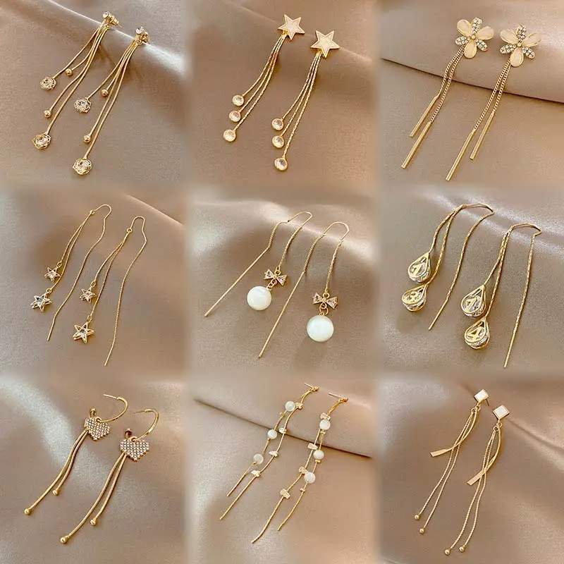 Pendientes de borla de amor geométricos Vintage para mujer, aretes de plata s925 con aguja y perlas, temperamento, accesorios de joyería de estrella, regalo