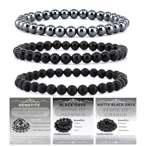 Onyx noir + hématite + agate noire mate