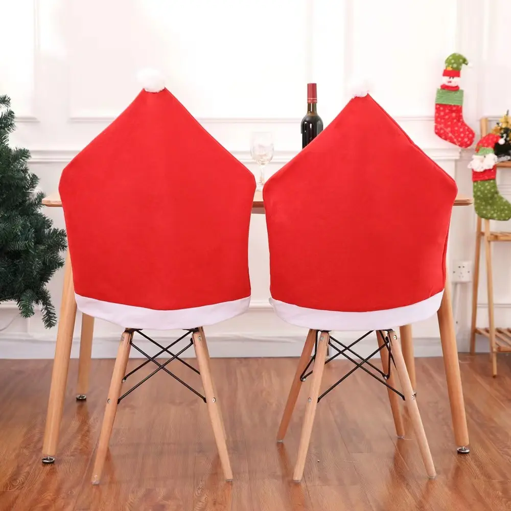 Boa qualidade cadeira capa vermelho Natal chapéu não tecido cadeira tampa Natal cadeira capa Natal feriado suprimentos