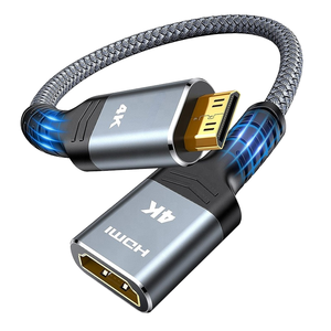短迷你HDMI C型公到HDMI a型母4K 60hz转换器适配器电缆M/F尼龙编织HDMI电缆适配器 - Product Image 1