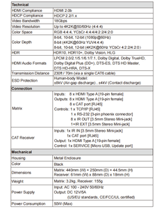Extensor de matriz HDMI 8x8 con ir sobre CAT5e HDMI 2,0 extensor de matriz conmutador de video - Product Image 5