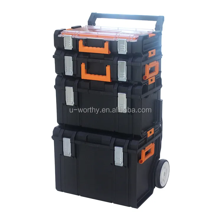 OEM ODM Garage Stackable Tool Trolley Box para Household Workshop Plastic Tool Cabinet Storage Combo com Alça e Roda