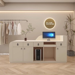 Bàn tiếp tân gỗ tối giản hiện đại với thiết kế bằng đá cẩm thạch sọc vàng có thể tùy chỉnh nội thất văn phòng thương mại - Product Image 4