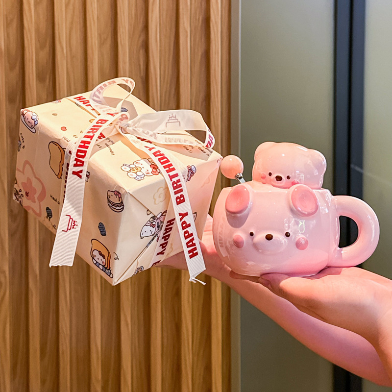 bear-pink-cup lid ball spoon exquisite gift