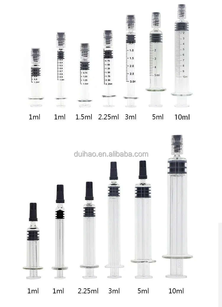 Seringues en verre de haute qualité de vente chaude 0.5ml/1ml/3ml/5ml/10ml seringue de beauté Luer Lock avec Luer