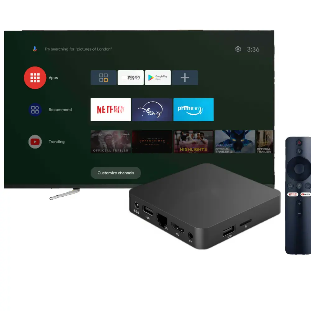 Allwinner set-top box tv android H313 2g 16g wifi google assistant bt suara remote 4k ott pintar bersertifikasi atv, set-top Box 2024