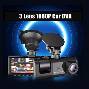 Venta al por mayor de fábrica, cámaras de salpicadero DVR para coche de seguridad de vehículos a todo color con 3 lentes, grabadora de vídeo tipo pantalla IPS delantera y trasera