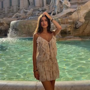 Шикарное элегантное шифоновое платье на тонких бретельках с оборками и глубоким V-образным вырезом, летнее повседневное вечернее женское платье - Product Image 3