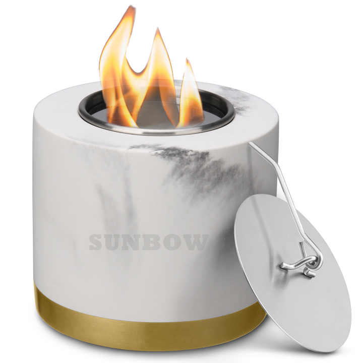 SUNBOW Bioethanol Tabletop Fireplace Garden Table Top Fire Pit Bowl Concrete Mini Smokeless Tabletop Ethanol Fire Pit for Patio