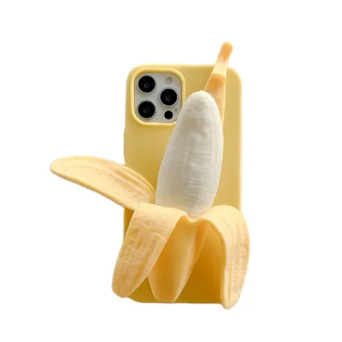 NEW Funny 3D Stress Reliever Peeled Plush banana Phone Case For Phone 15 14 11 12 13 Pro X XS Max XR 7 8 6 Plus Silicone Cover