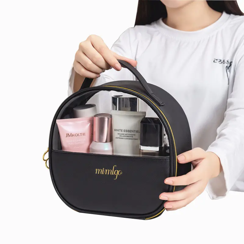 Borsa cosmetica impermeabile Semi rotonda in PU borsa portatile per la cura della pelle borsa da viaggio borsa da viaggio di grande capacità