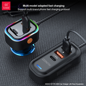 XUNDD Fast Charging Multifunctional PD 30W Car <strong>Charger</strong> with Rear Expansion 1.5m Data Cable 3 Ports Car <strong>Charger</strong> - Product Image 6