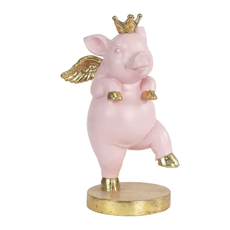 Resina decorativa de anjo fofa, escultura de porco com asas para decorar artesanato de porco voador
