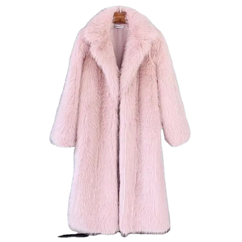 Manteau long en laine artificielle imitation fourrure de vison pour femmes européennes et américaines automne et hiver