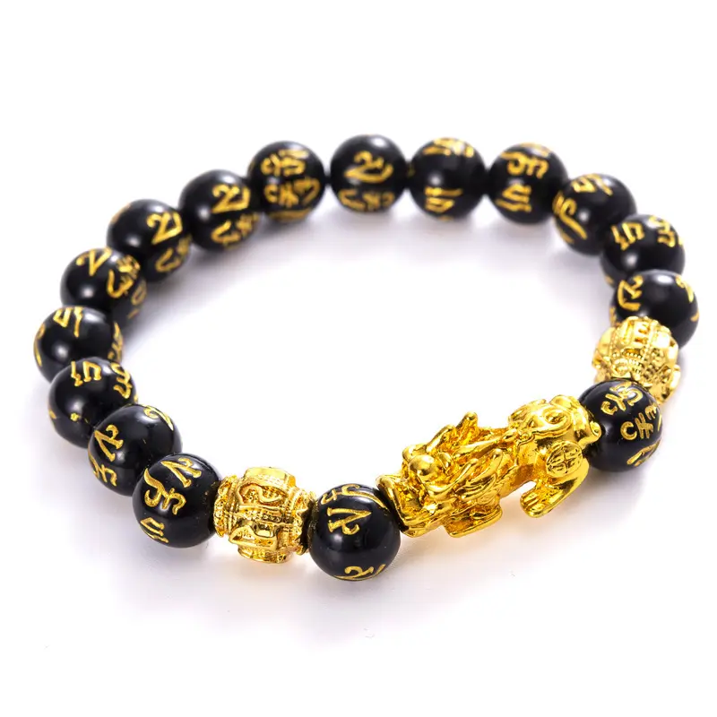 New feng shui black obsidian Alloy plastic wealth acrylic Glass stone beaded lucky charm bracelet