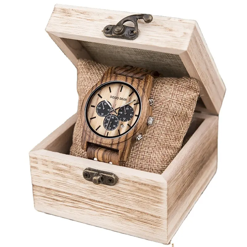 DODO DEER Manufacturer Vintage Natural Black Wood Watch China OEM Men Fashion Watches Round 38 Wooden Buckle Gift Box Package