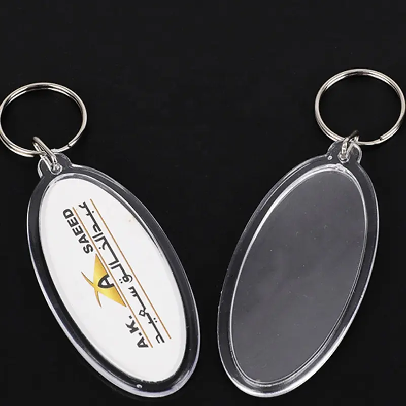Plastic Blank Key Fob Photo Frame Cheap Custom Logo Acrylic Keychain Oval Shape Key Ring