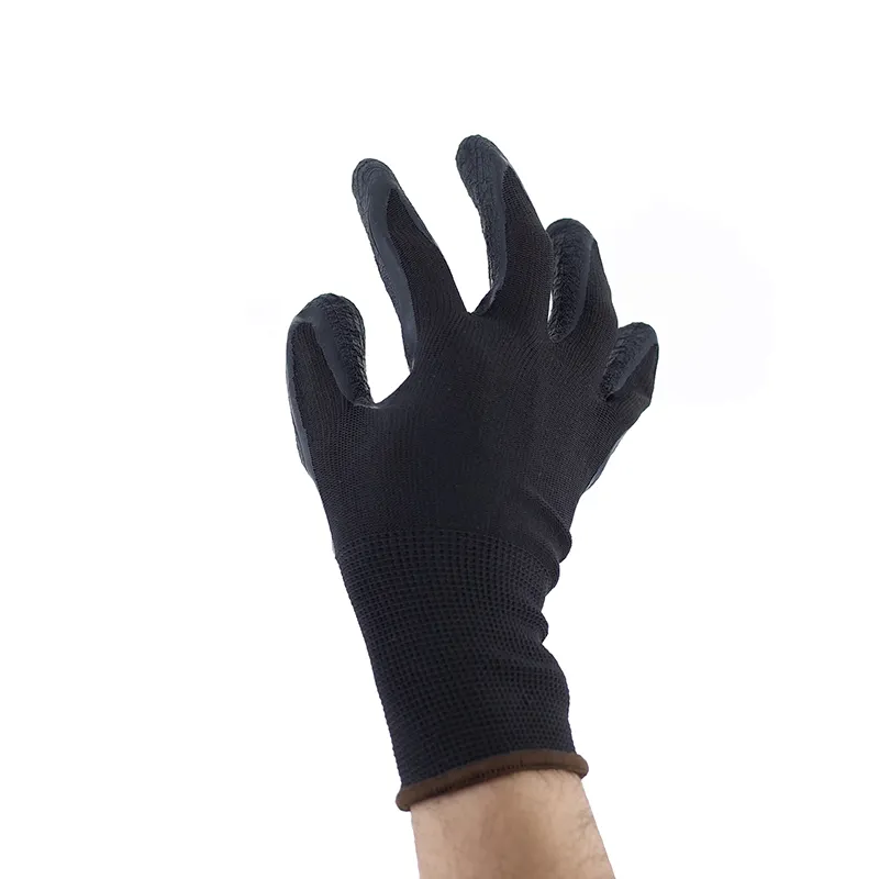 Usine en gros 13G noir polyester noir finition Latex gants de Construction sécurité industrielle latex gants de ménage