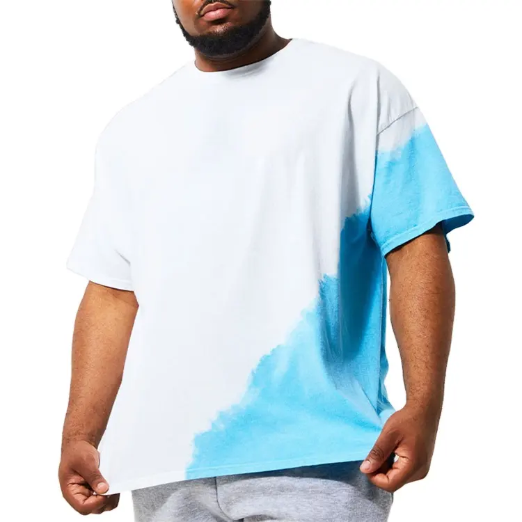 사용자 정의 헤비급 면 골지 네크 라인 드롭 숄더 남성 플러스 사이즈 넥타이 염색 티셔츠