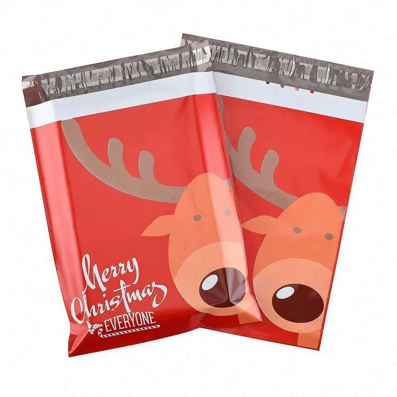 Venda quente de saco de correio de plástico autoadesivo com impressão personalizada de Natal Poly Mailer