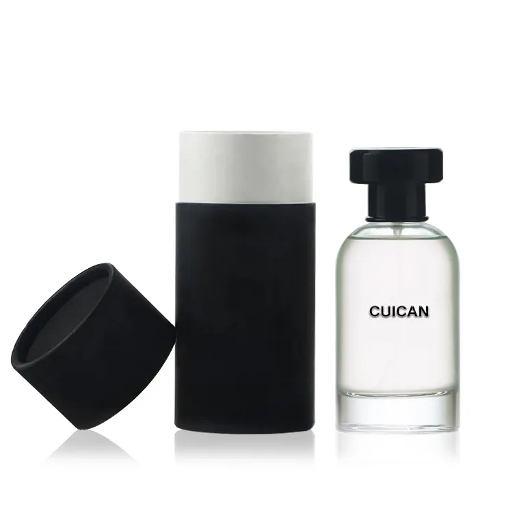 Garrafa vazia de perfume 50ml, garrafa de vidro spray redondo, preço de fábrica, embalagem de cosméticos com caixa