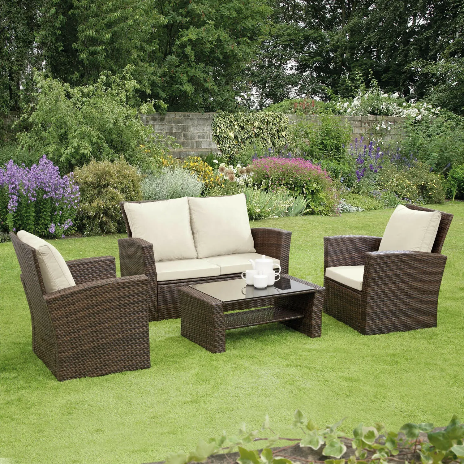 2020 Top sales Rattan Garden Furniture Sofa Wicker Weave 4 Seater Patio Conservatory set