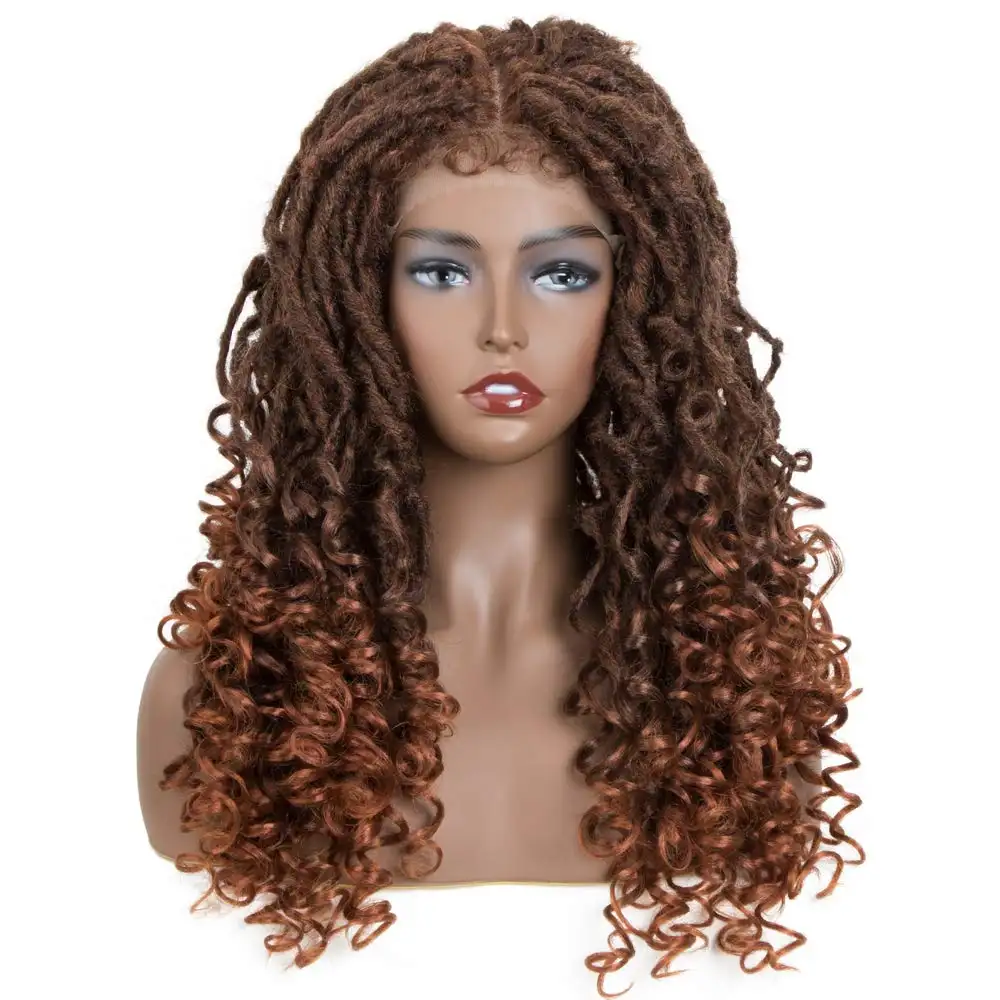 Perruques Lace Front Goddess pour femmes noires 24 "Full Lace Synthetic Blond Natural Wavy Faux Braids Wig Copper Red