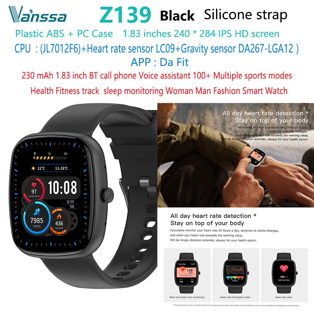 Negro Z139-BT-llamada-teléfono-deporte-aptitud-reloj inteligente