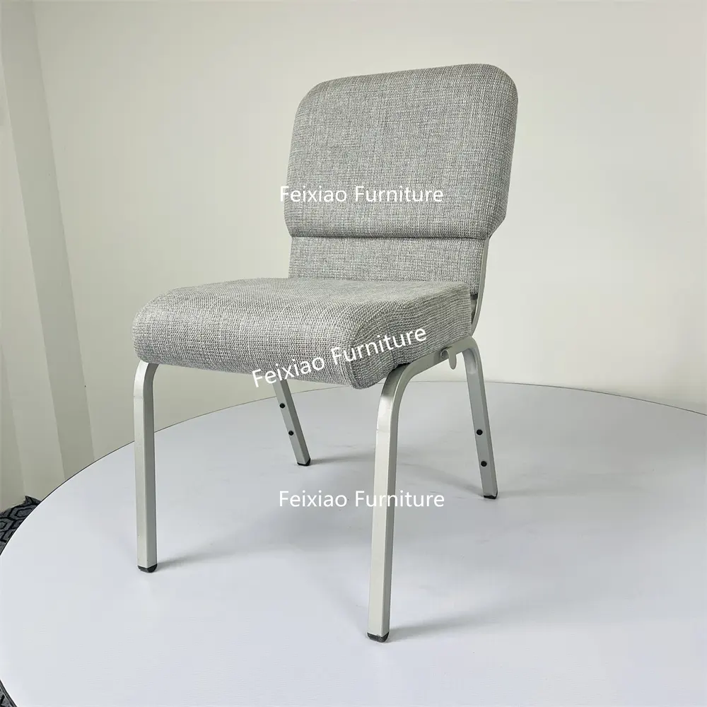 Cheap Wholesale Wedding Event Furniture Gray Color Fabric Cushion and Metal Frame Church Chair