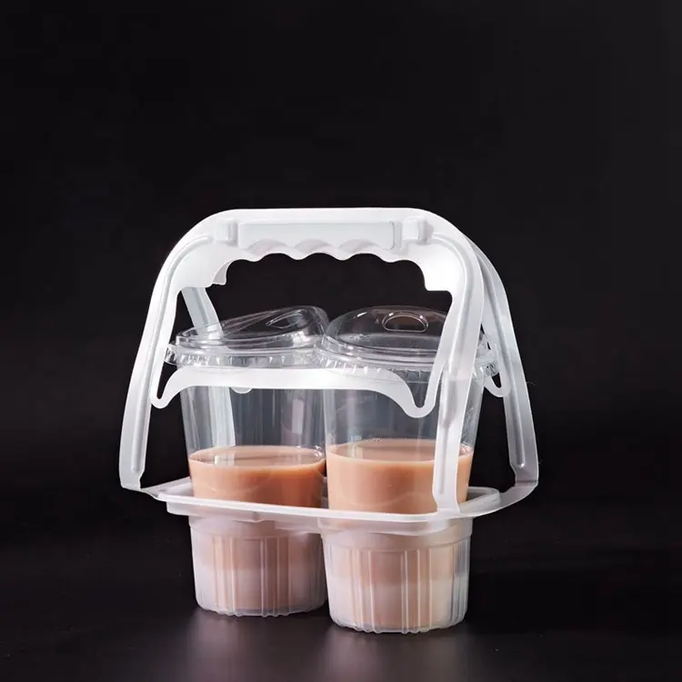 नए डिज़ाइन के डिस्पोजेबल ड्रिंक कैरियर प्लास्टिक कप होल्डर 2 और 4 प्लास्टिक ड्रिंक कप टेकअवे मिल्कटी ड्रिंक कप ट्रे