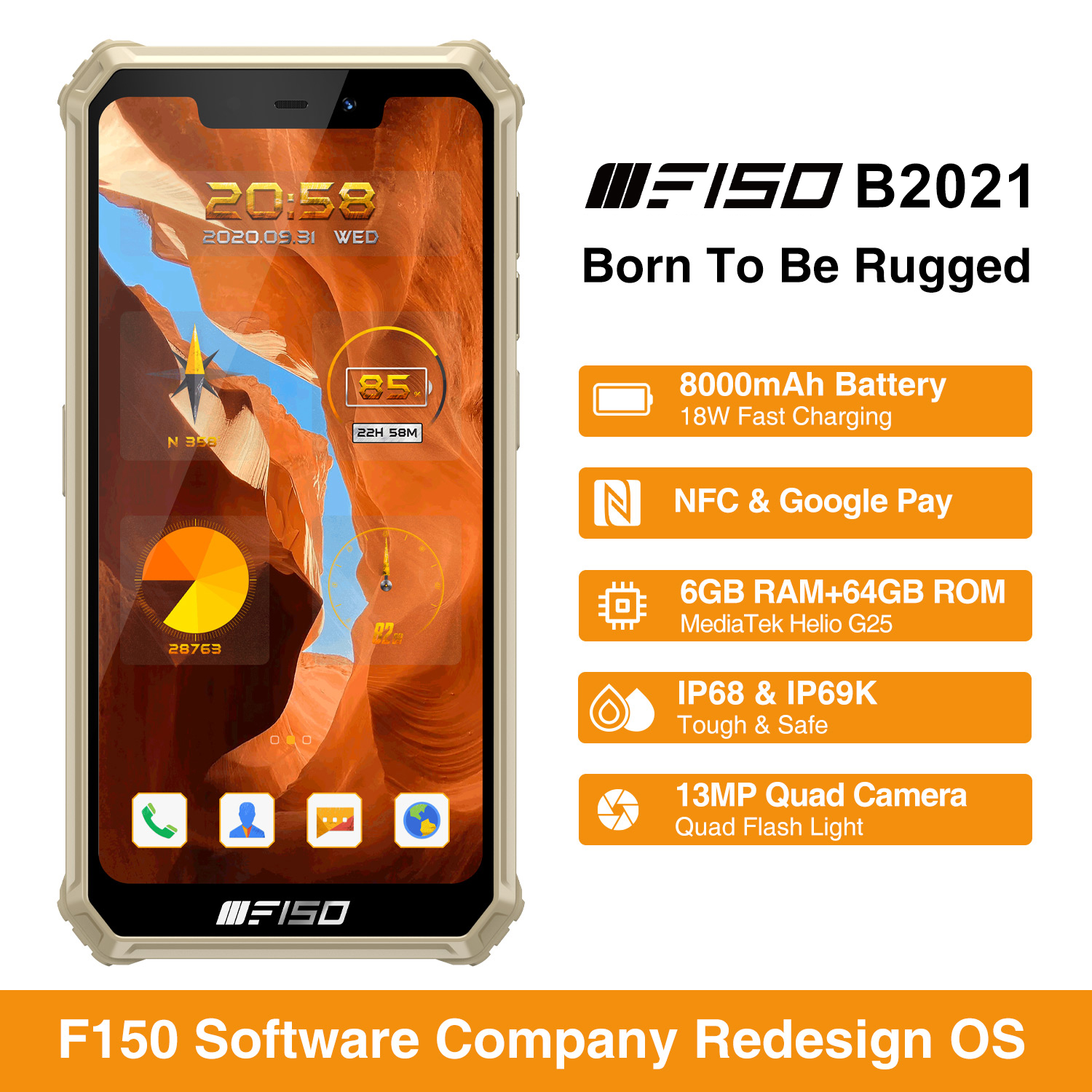 Teléfono Inteligente Global OUKITEL F150 B2021 IP68, 6GB+64GB