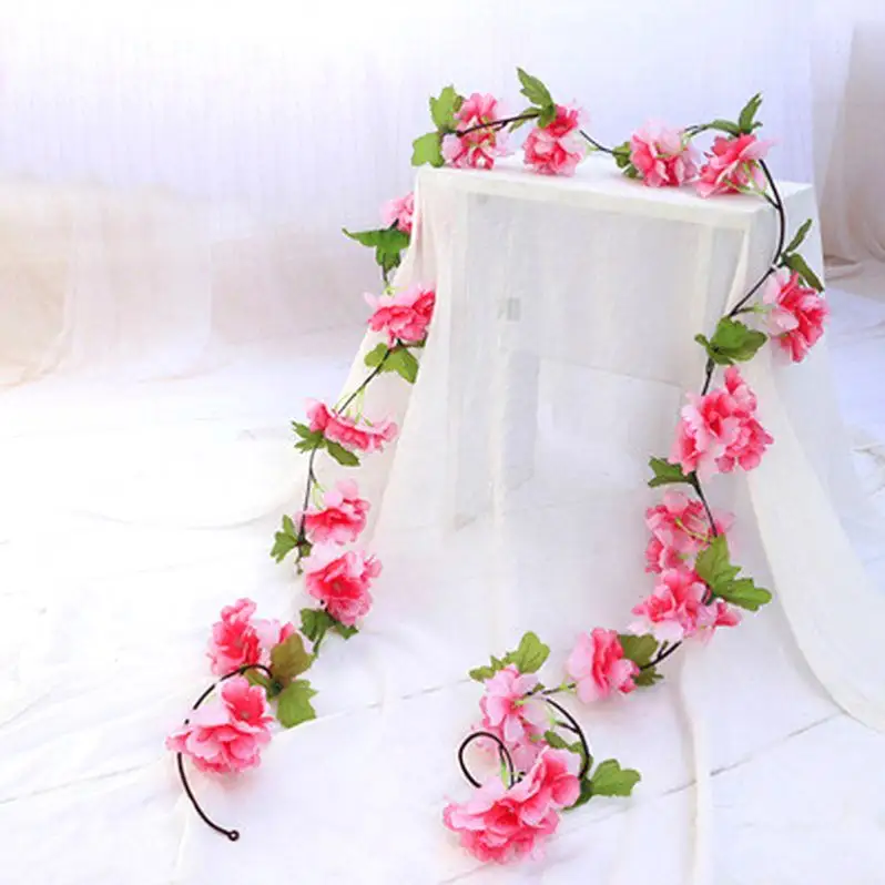 Oem fabrika tasarım ipek kiraz çiçeği sarmaşık çiçekler yapay çiçek düğün çelengi parti dekorasyon sevgililer günü hediyesi