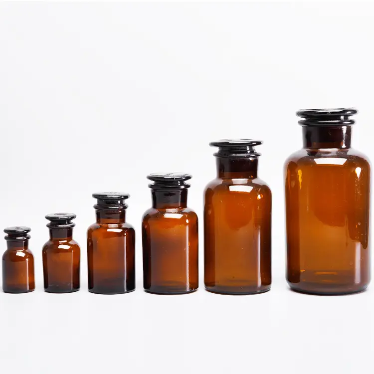 Wholesale amber 30ml 60ml 125ml 250ml 500ml 1000ml laboratory chemical reagent glass bottle with frosted sealing cap